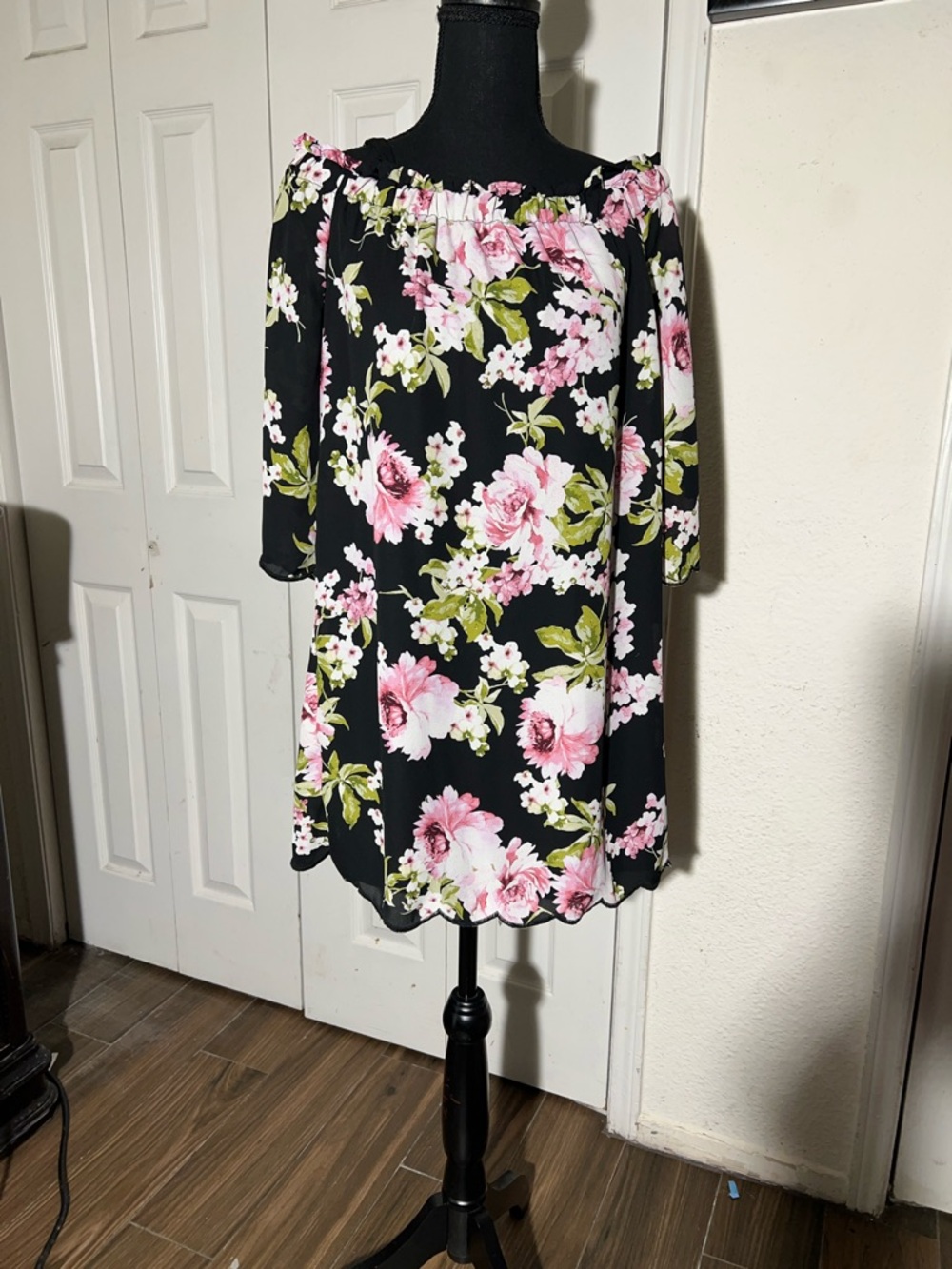 Lily Rose Black Mini Skirt with Pink Floral Print